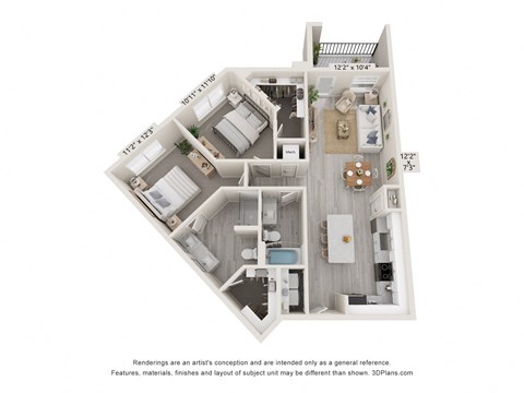 Floor plan for 2 beds, 2 baths, 1125 sqft